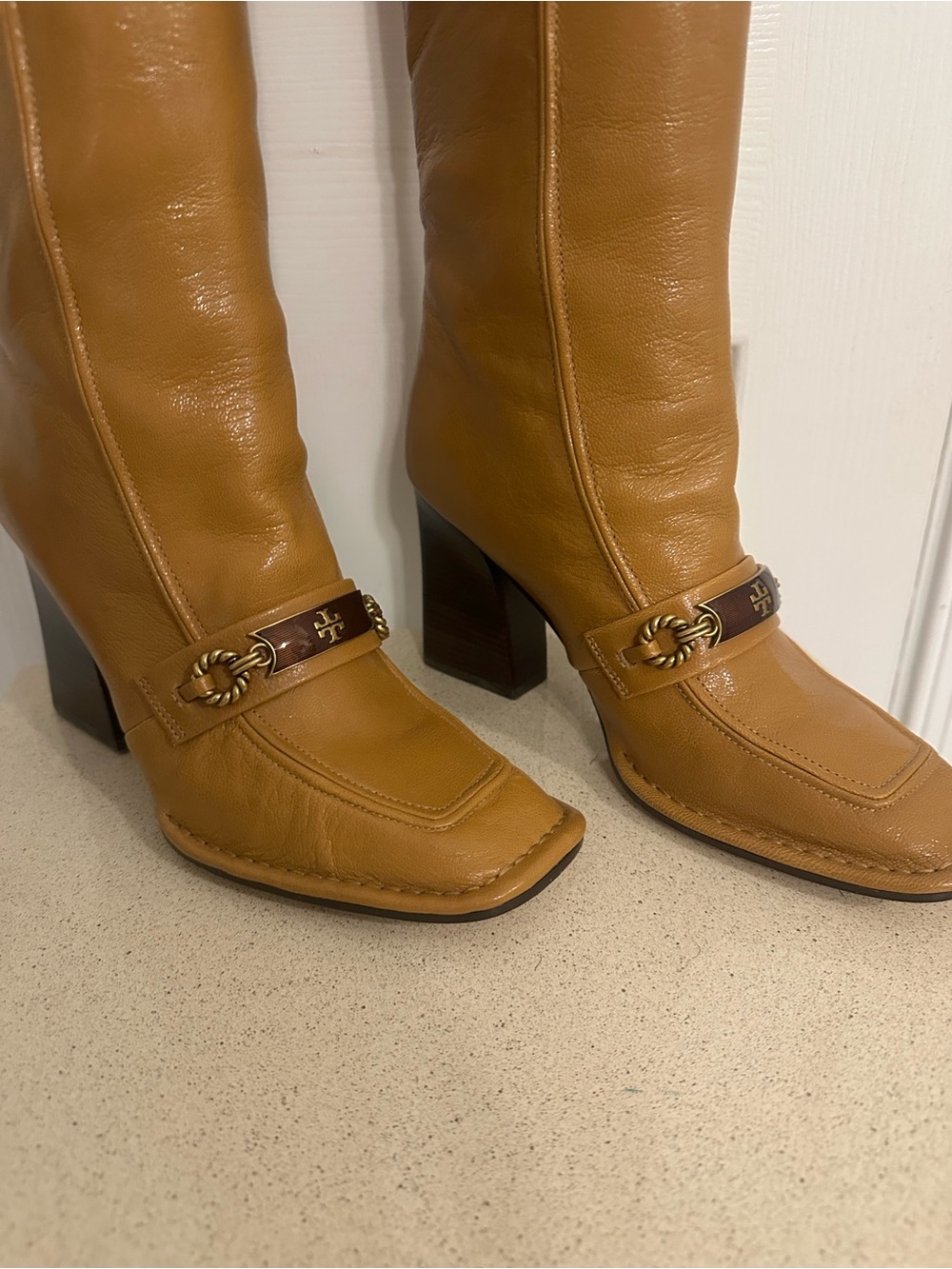 Tory Burch Perrine Leather Knee-High Block Heel Boots 8.5